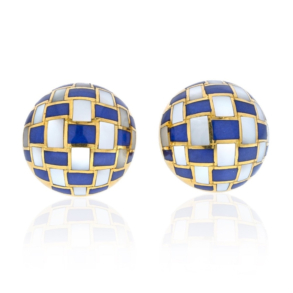 Tiffany & Co. Angela Cummings Lapis And Mother Of Pearl Inlay Clip Earrings